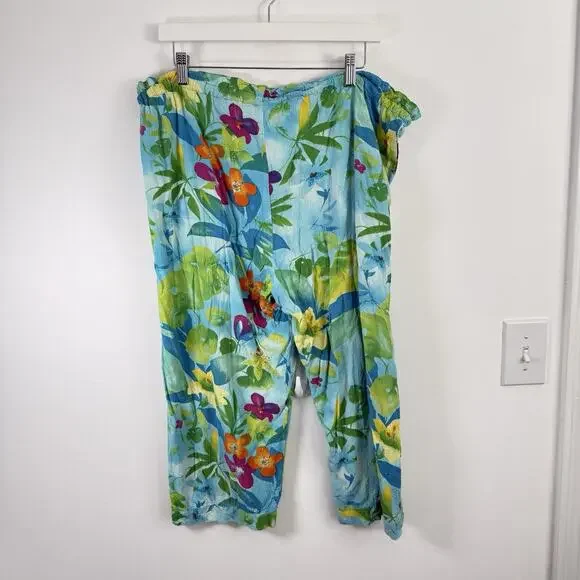 Jams World Violet Print Capri Floral Pants Floral Hawaiian Tropical Womens XL - Picture 4 of 6